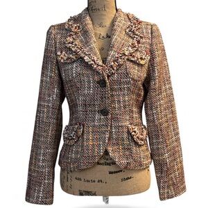 Lia Lee EC Cropped Brown Tweed Two Button Jacket. Size small